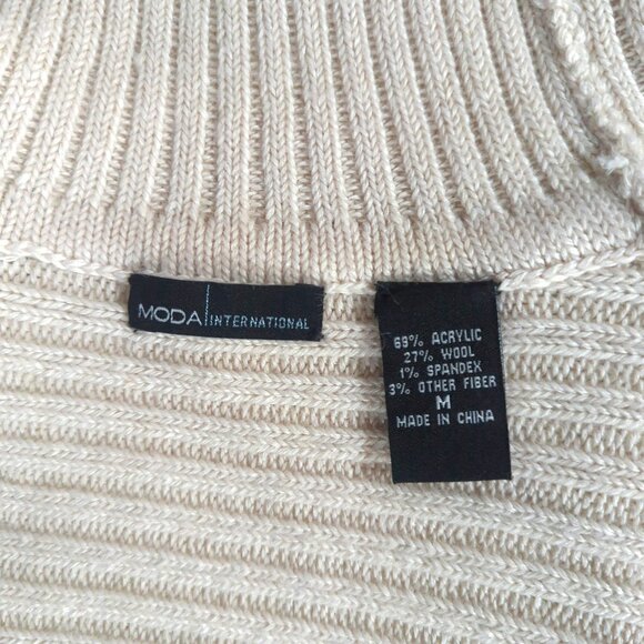 MODA International Ribbed Sleeveless Cream-Colored Turtleneck Sweater - M - Picture 3 of 10